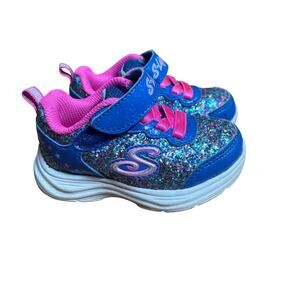 Skechers blue pink glitter light up slip on sneakers SIZE 5
